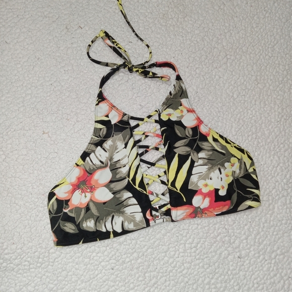 Hollister Other - Hollister Floral Crisscross Cutout Halter Bikini Top size Large